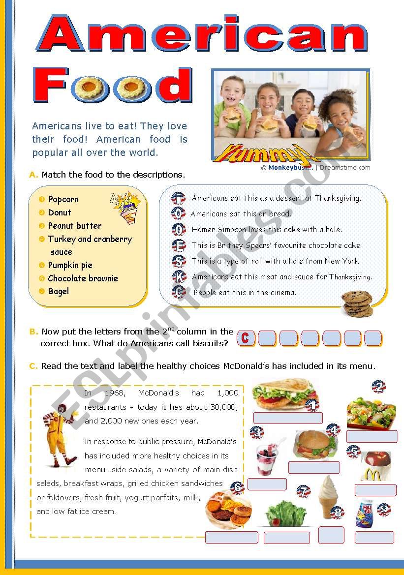 American Food   - upper elementary or lower intermediate students.