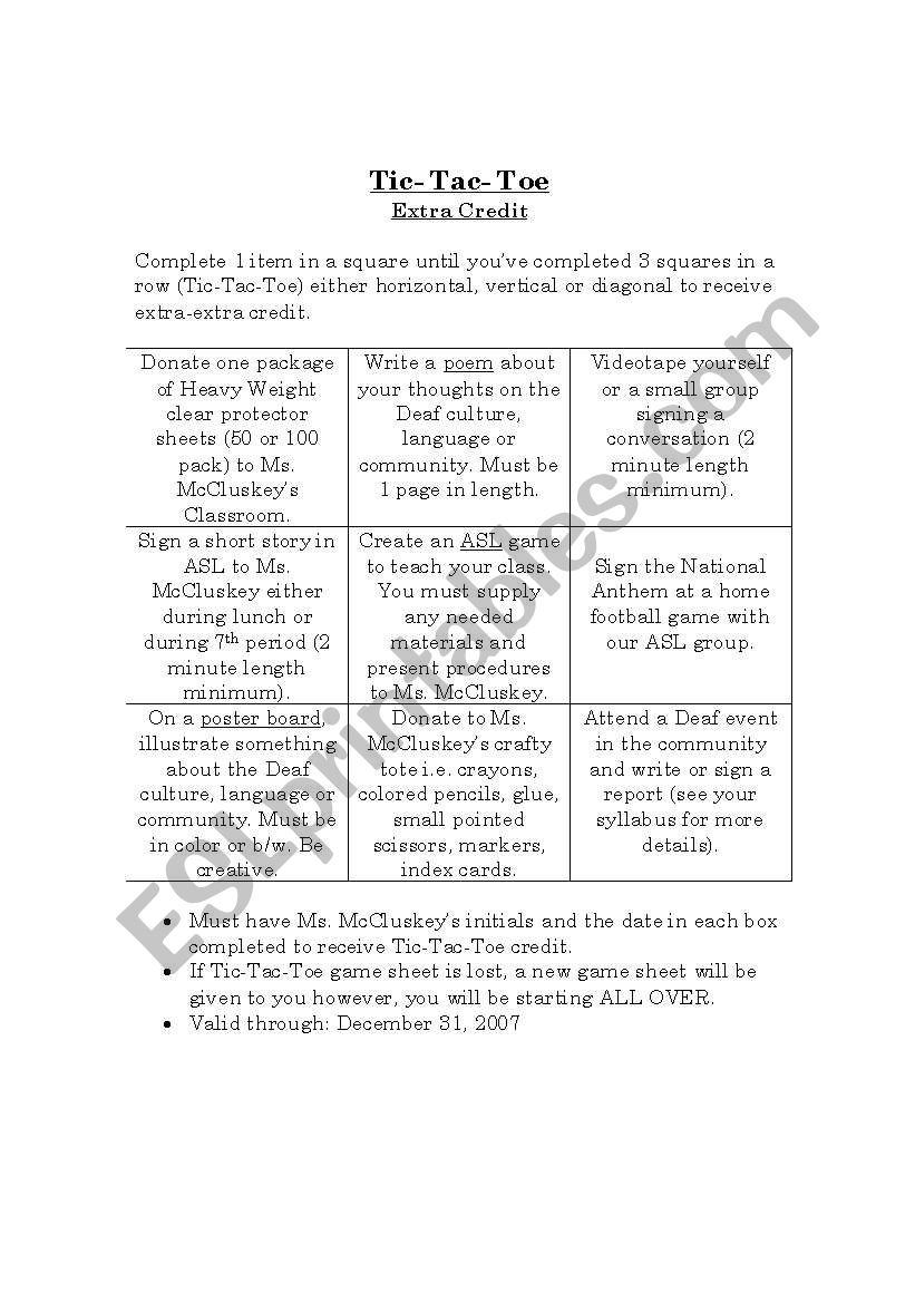 Tic Tac Toe (for extra credit)