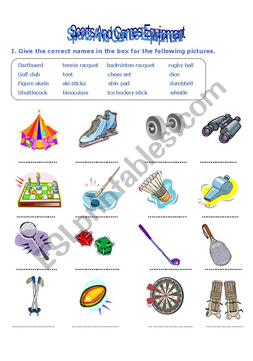 Sport And Games Equipment worksheet