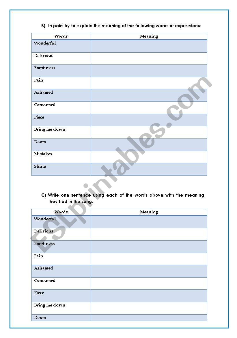 Vocabulary-Body Image Part 2 of a Listening Activity