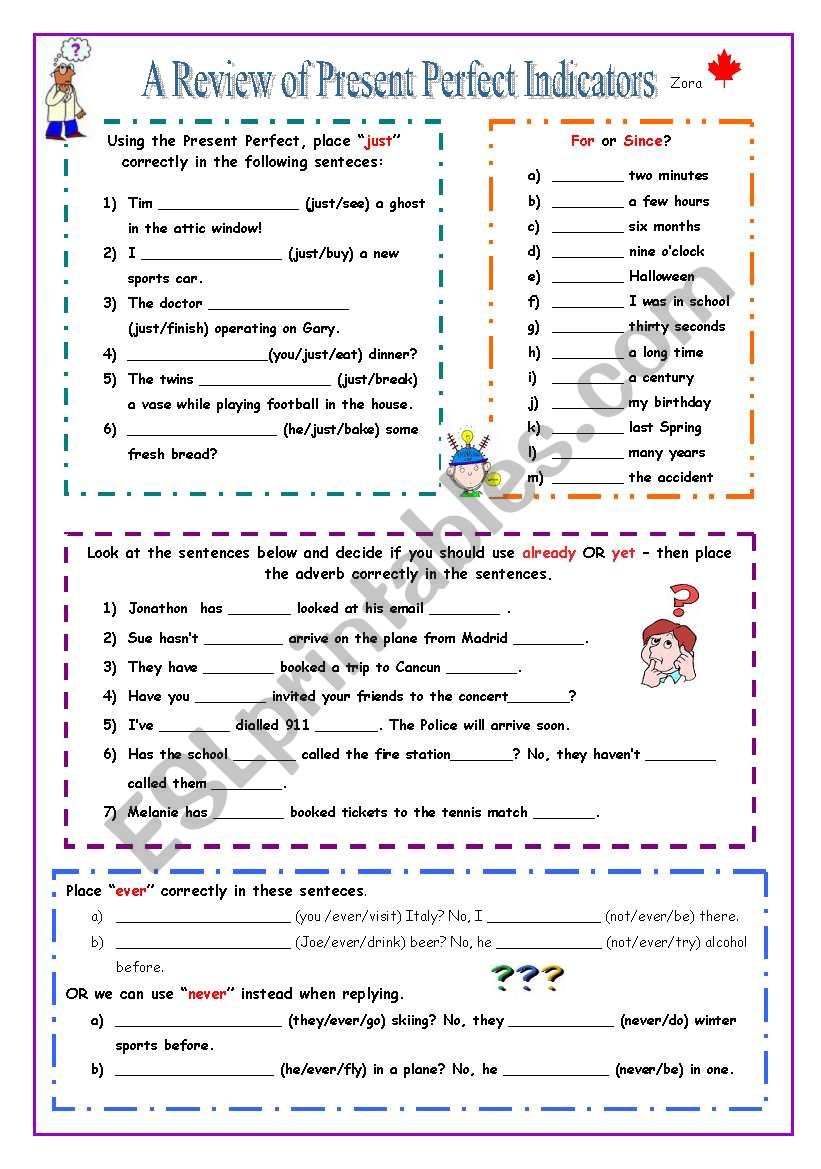 Present Perfect Indicators worksheet