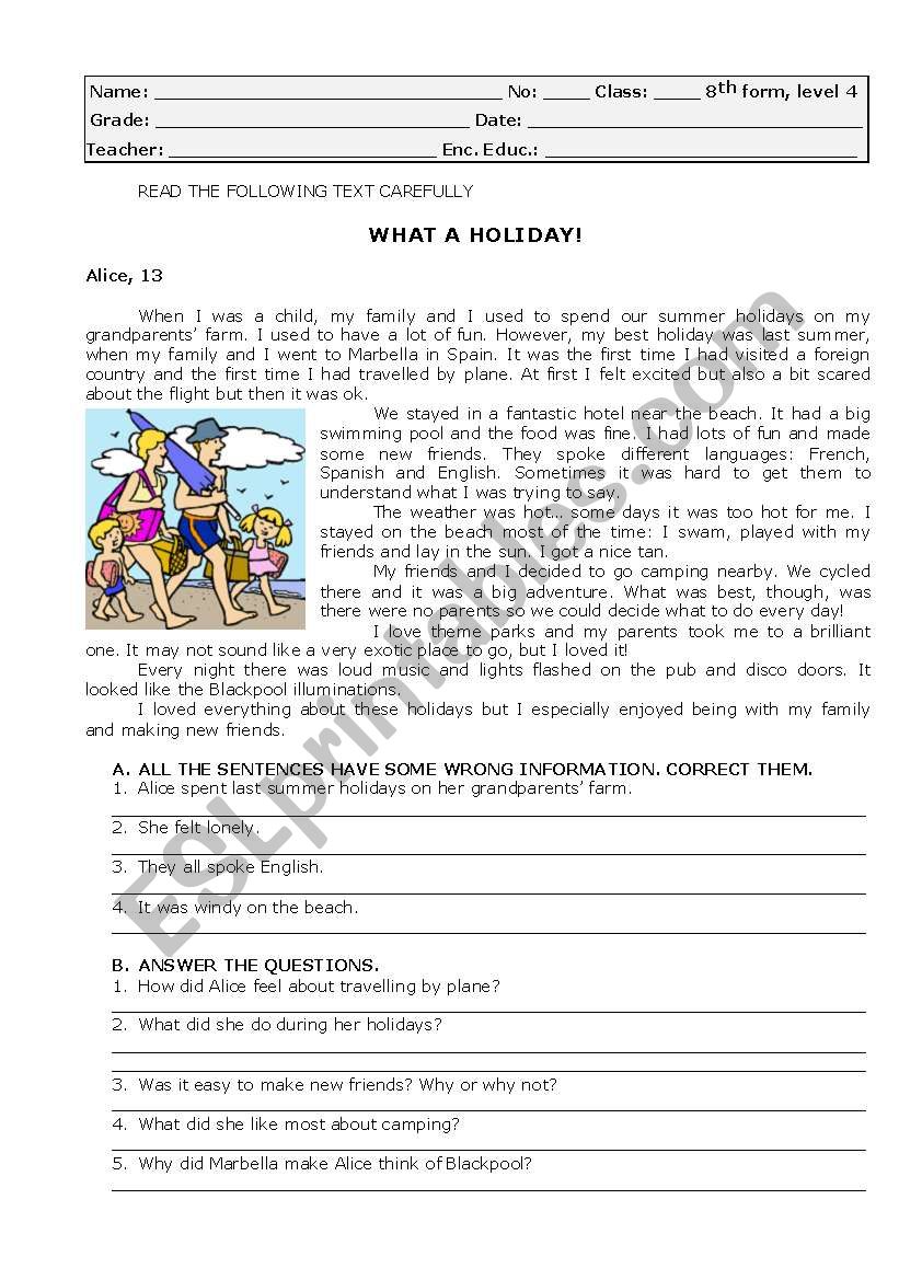 What a holiday! worksheet