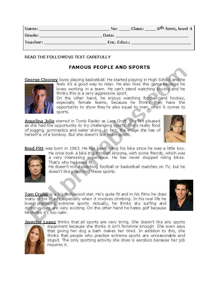 Famous People and Sports worksheet