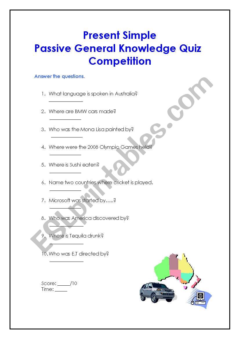 PRESENT SIMPLE PASSIVE GENERAL KNOWLEDGE QUIZ