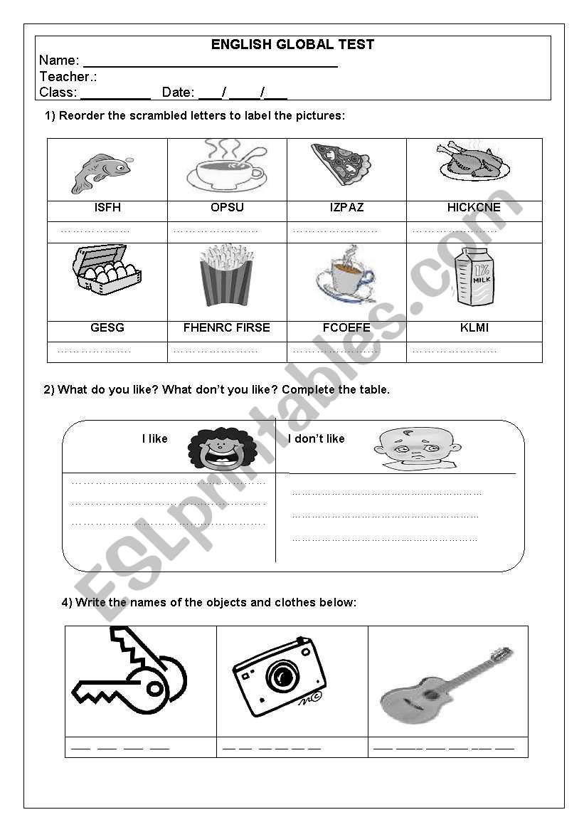 Englis Test worksheet