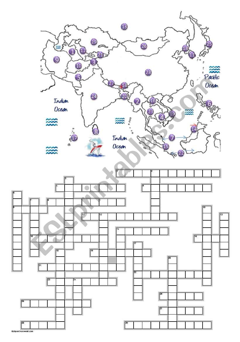 Asian Countries Crossword worksheet