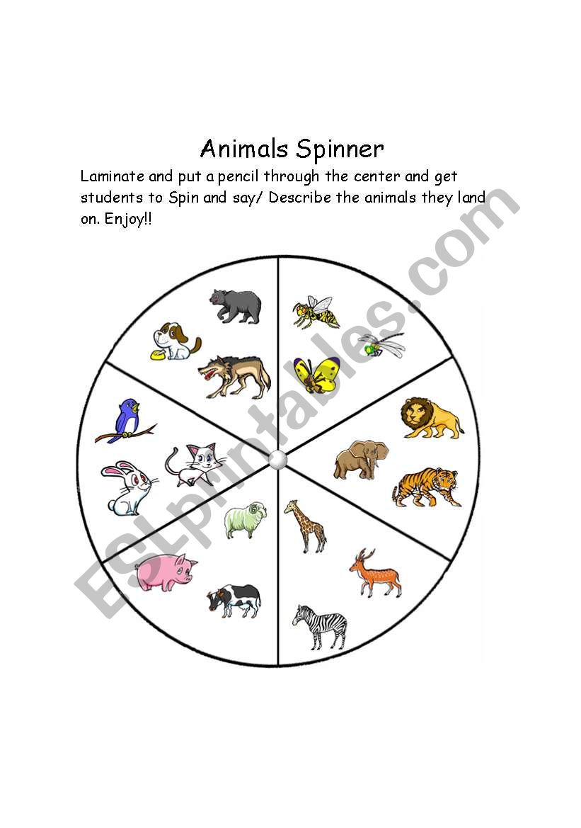 Animal Spinner worksheet