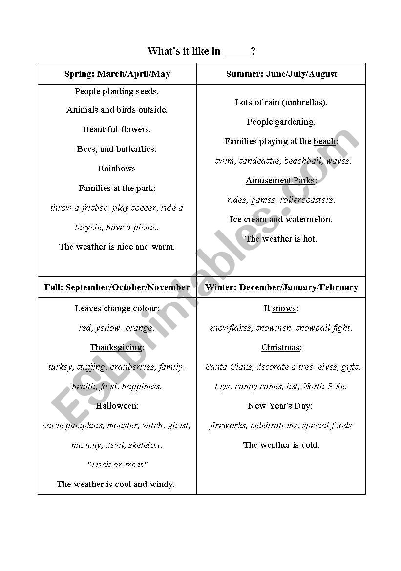 Four Seasons worksheet