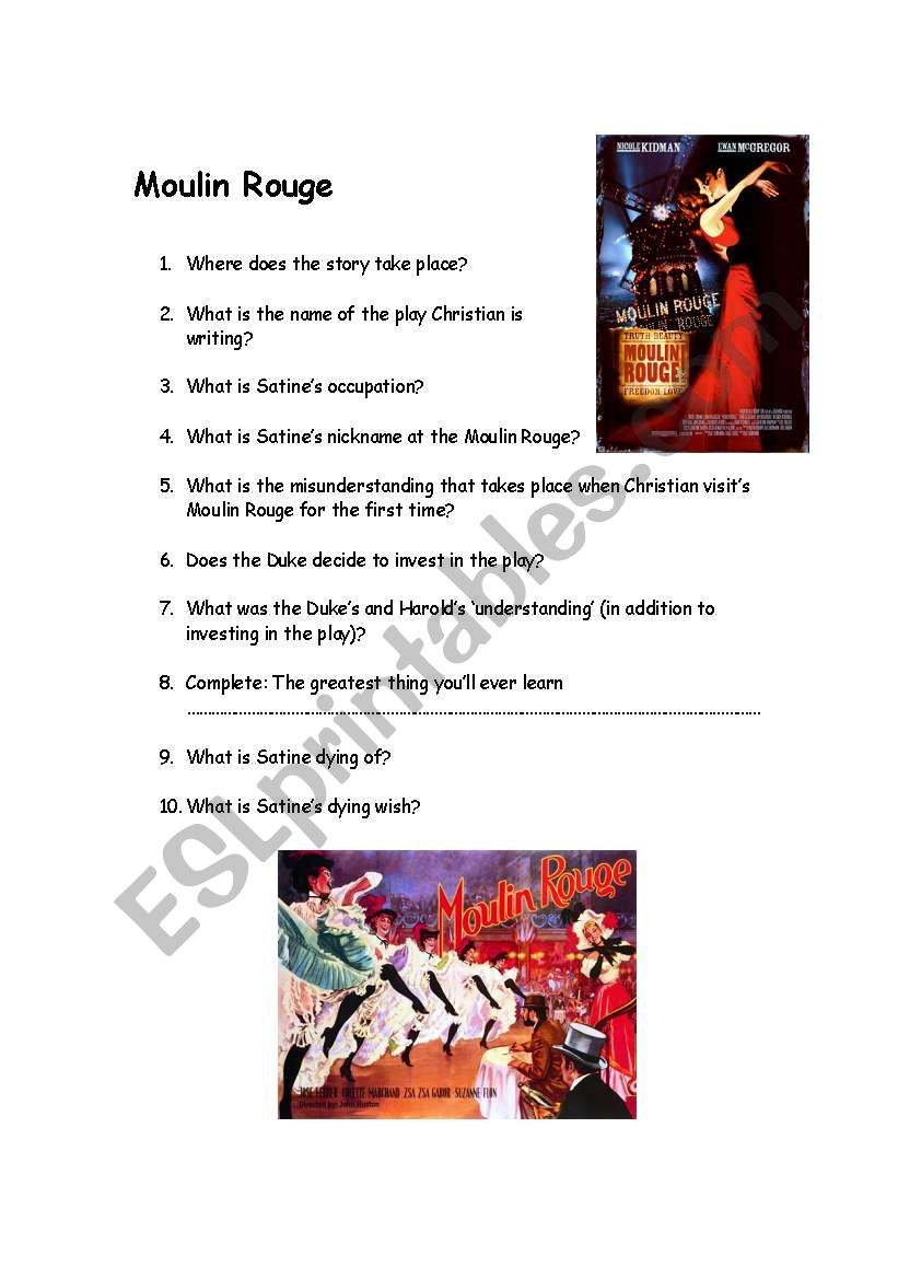 Moulin Rouge worksheet