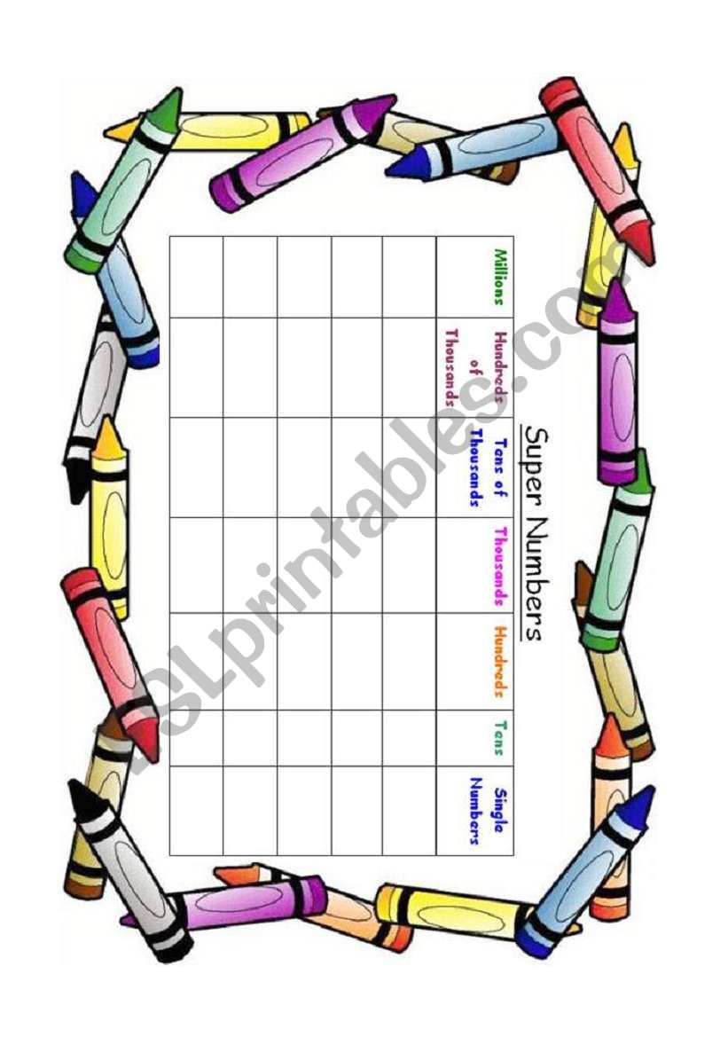 Super Numbers Dice Game worksheet