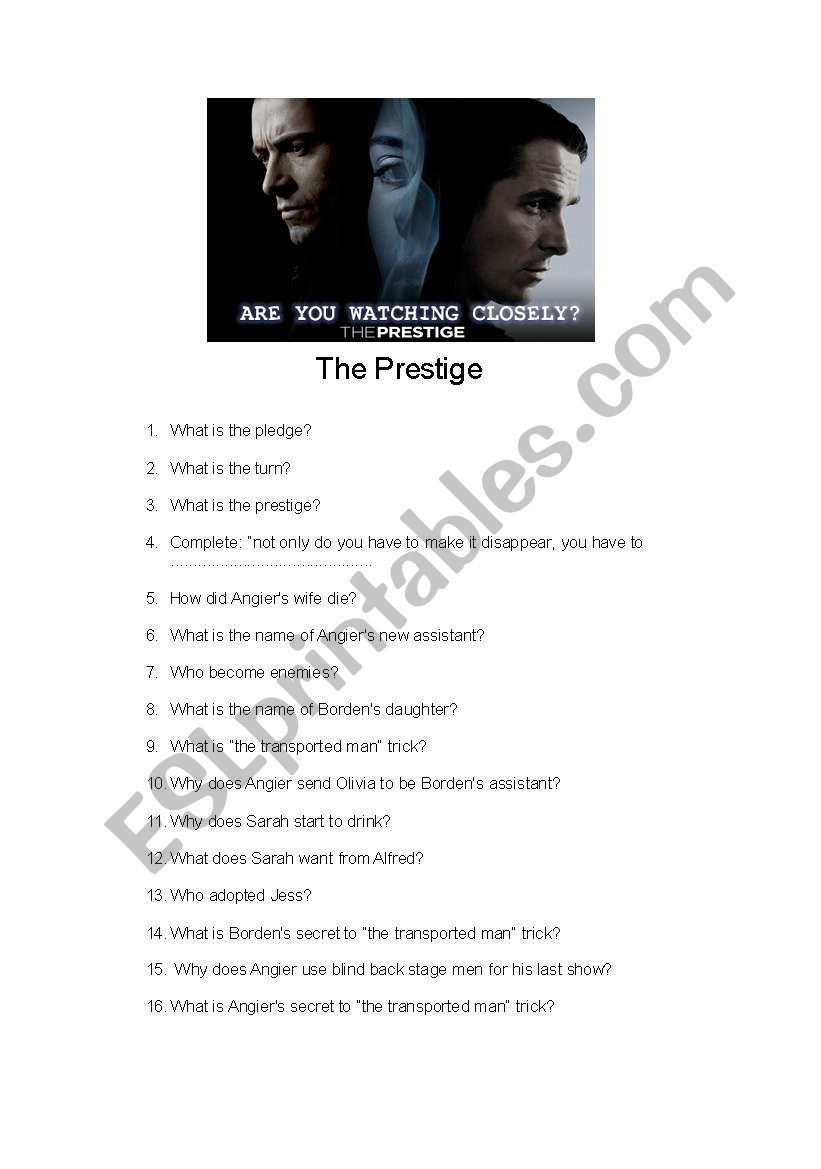 The Prestige worksheet