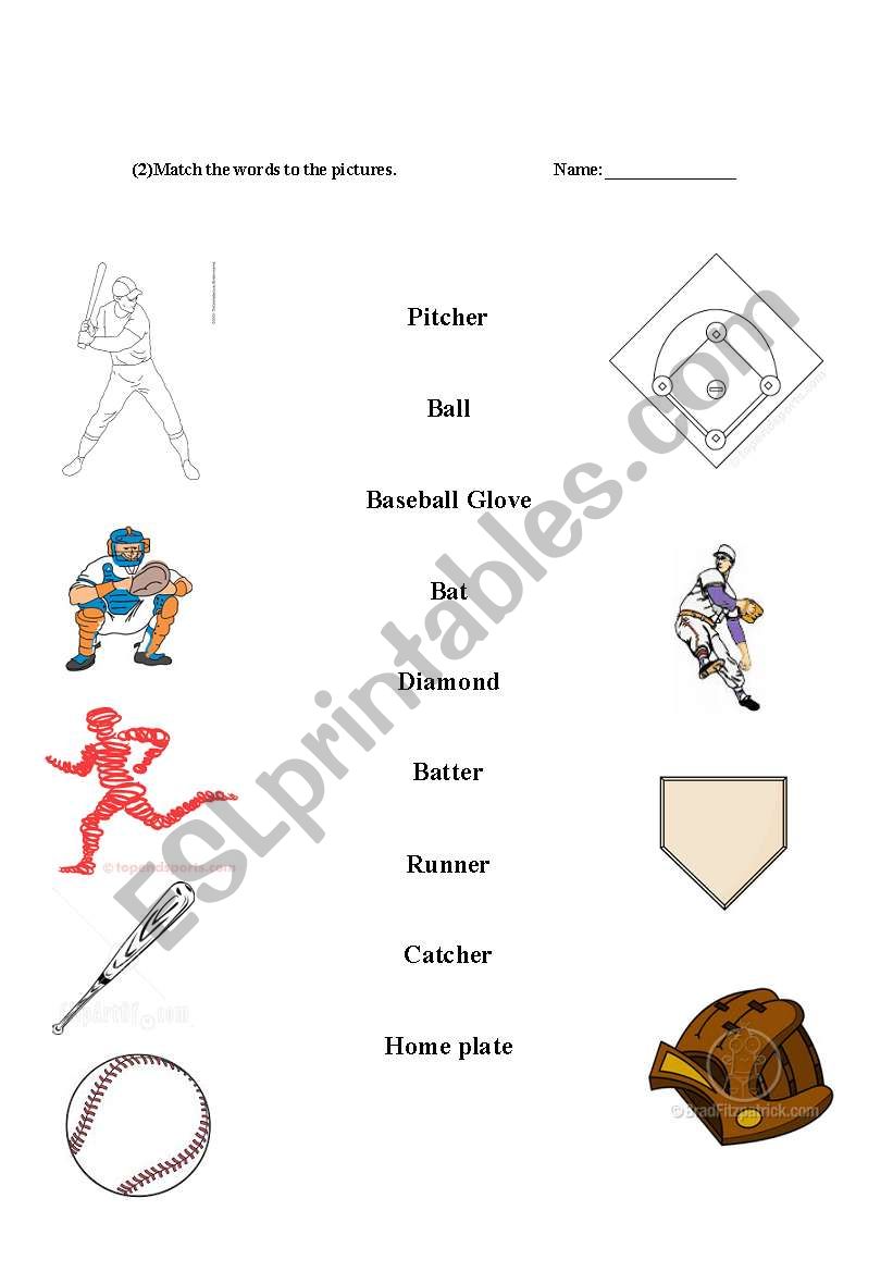 Baseball word match worksheet