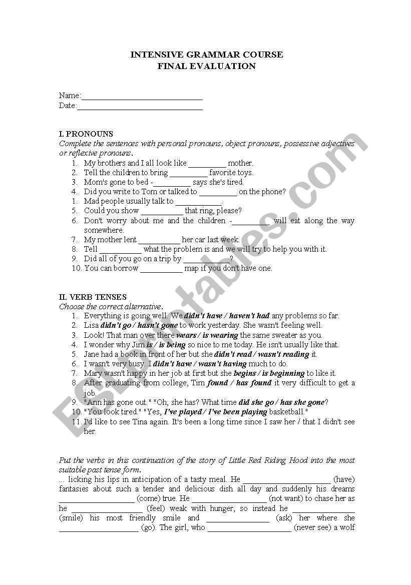 grammar quiz worksheet