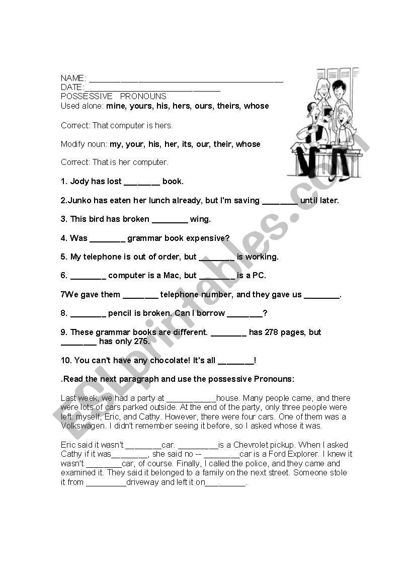 POSSESSIVE PRONOUNS worksheet