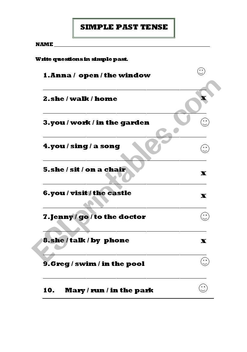 QUESTIONS IN PAST TENSE worksheet