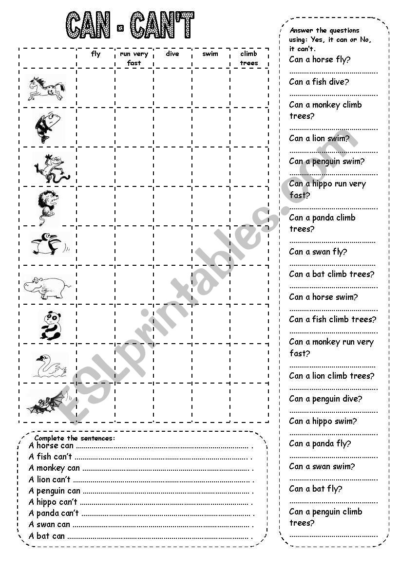 CAN / CANT ANIMALS (1) worksheet