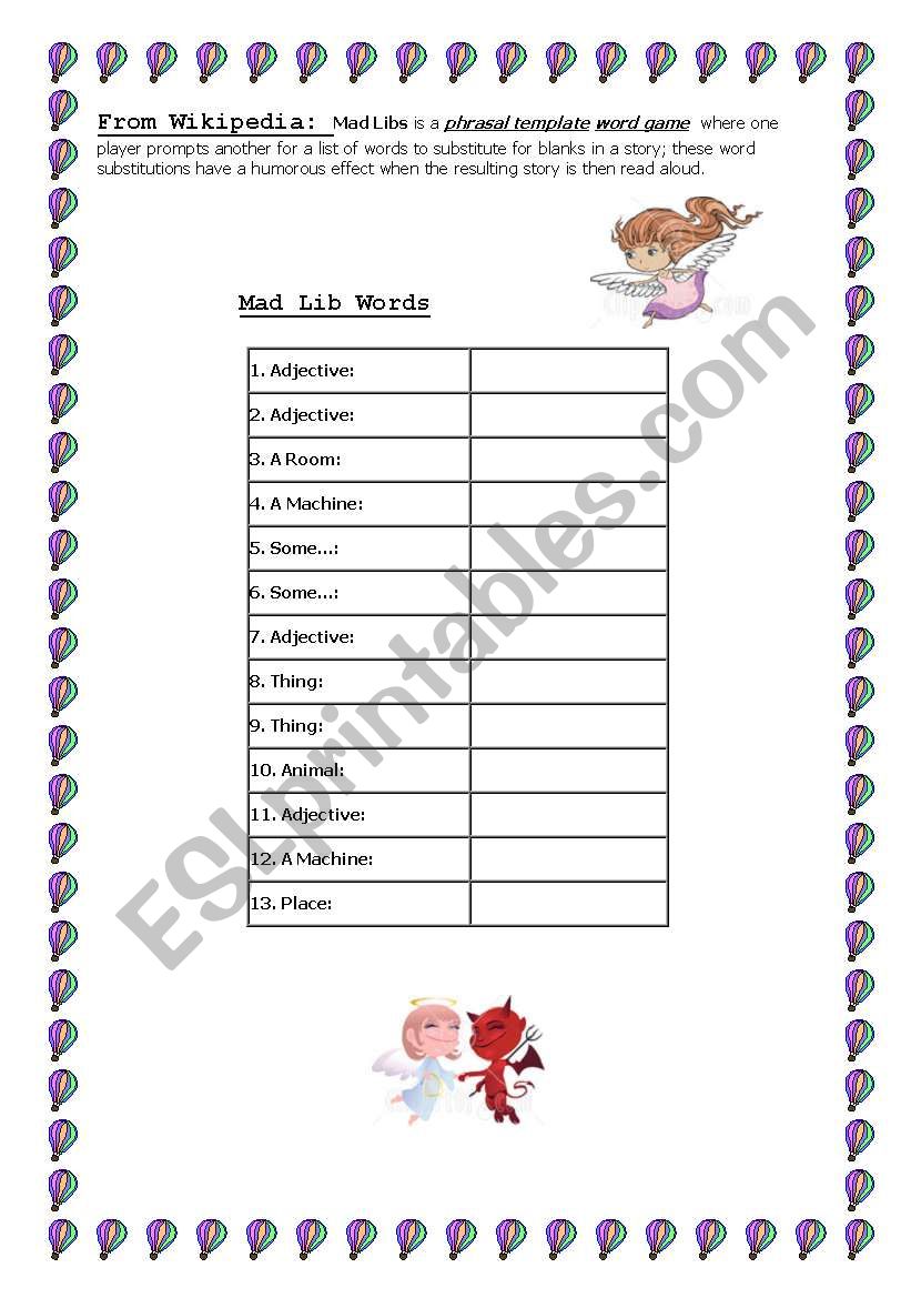 Mad Lib worksheet