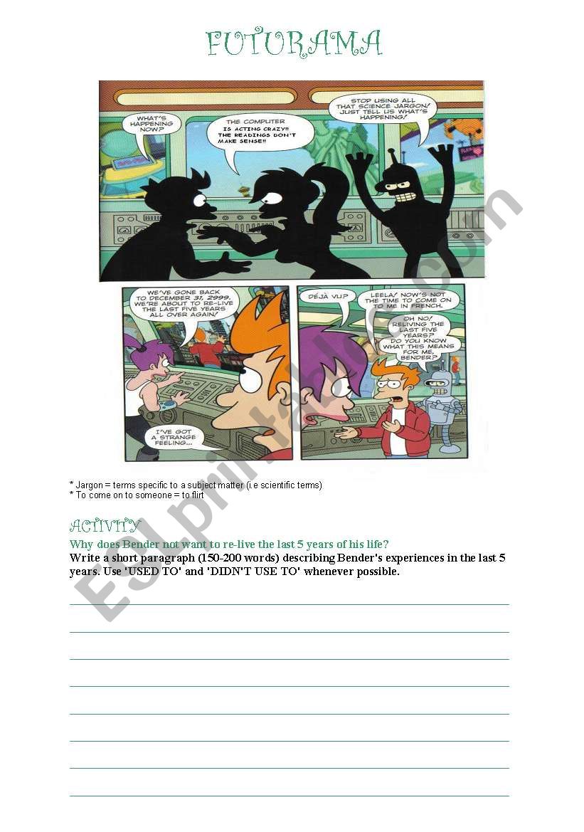 Futurama comic writing activity! (intermediate + used to)
