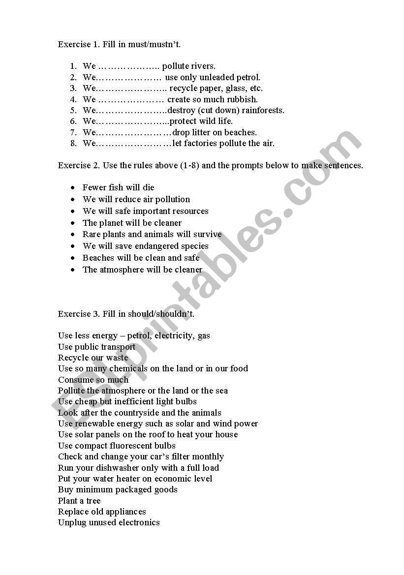 Environment rules worksheet