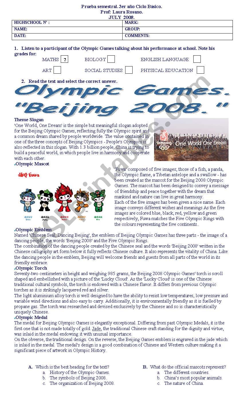 the olympic games worksheet