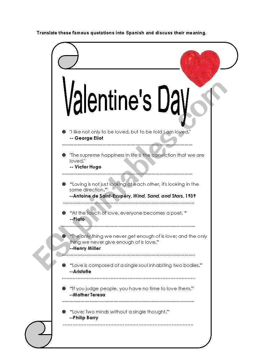 Valentines day worksheet