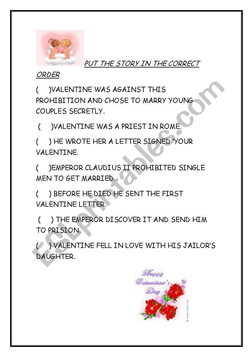 VALENTINES STORY MATCH worksheet