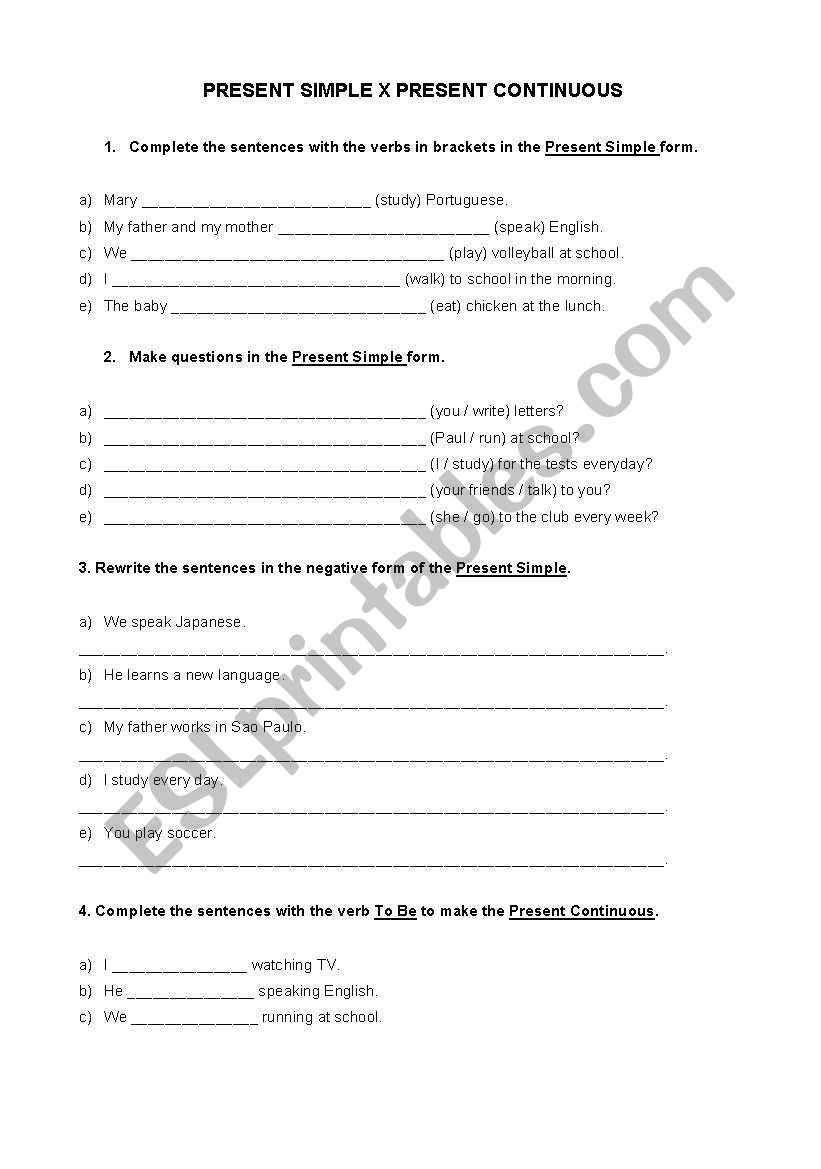 Present Simple X  Present Continuous exercises