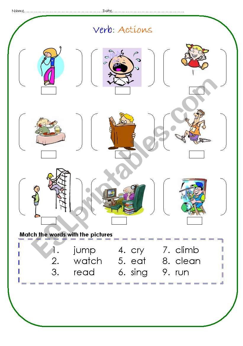 Verb actions worksheet