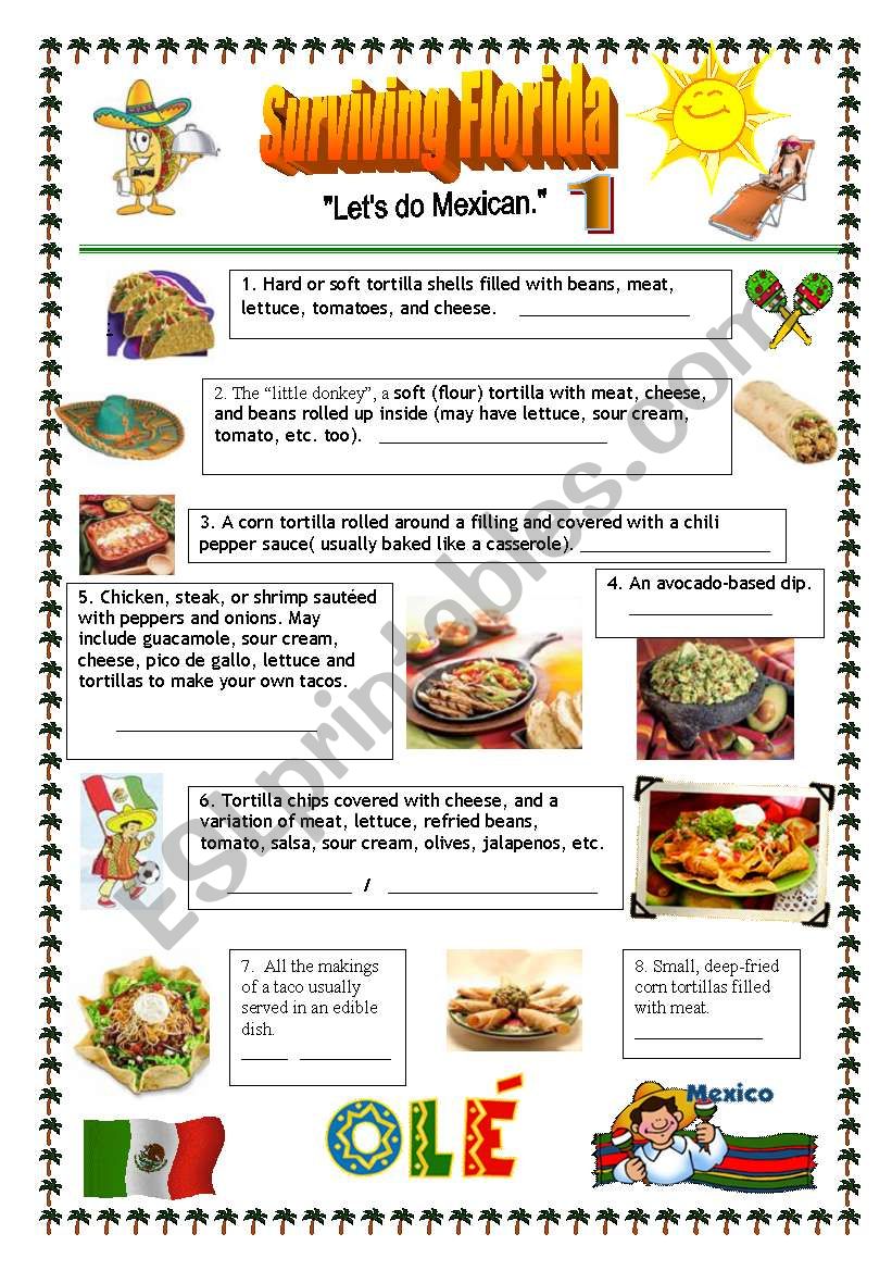 Mexican Food Vocaulary worksheet