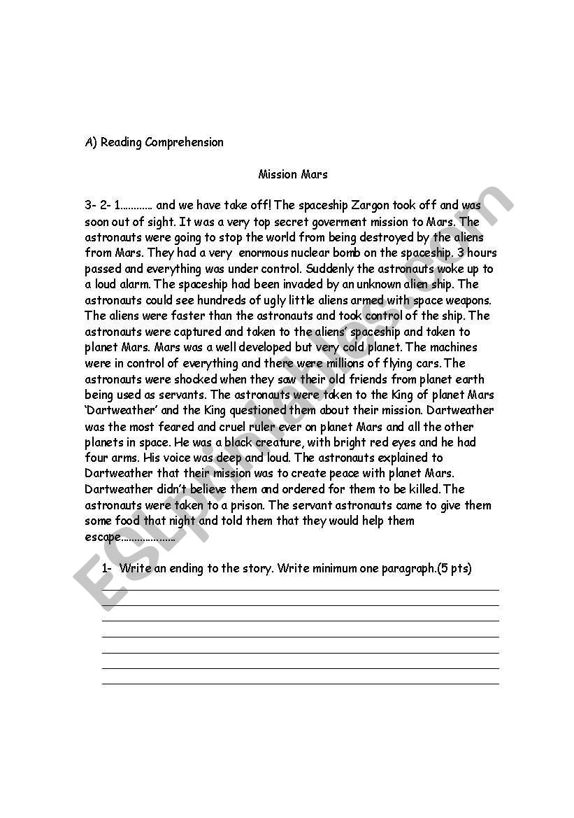 Reading Comprehension worksheet