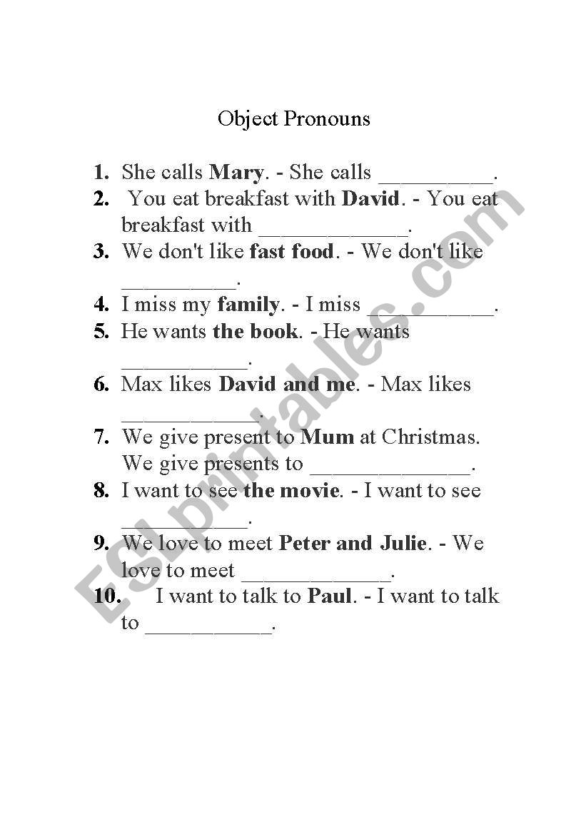 object pronouns worksheet