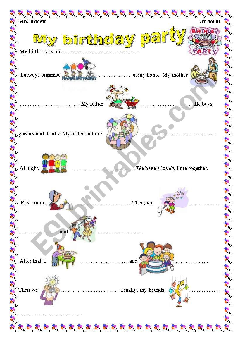 My birthday party worksheet