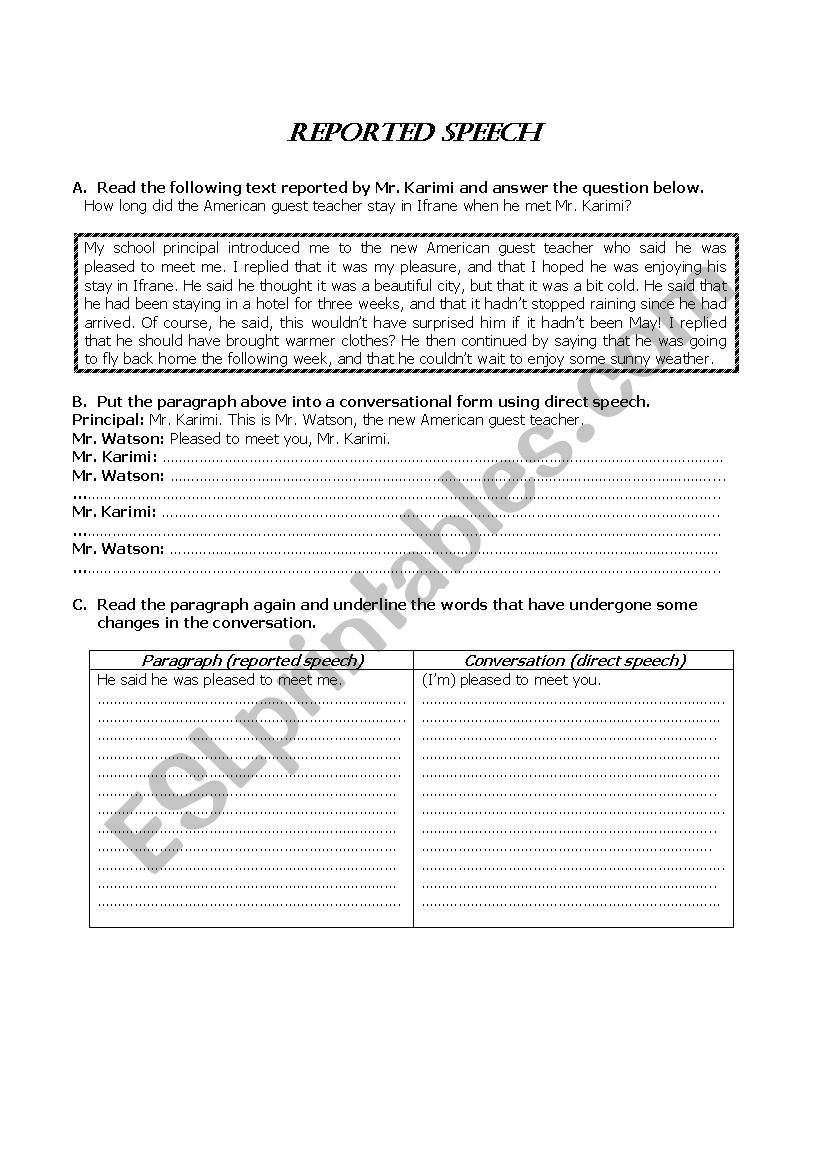 Reported Speech worksheet