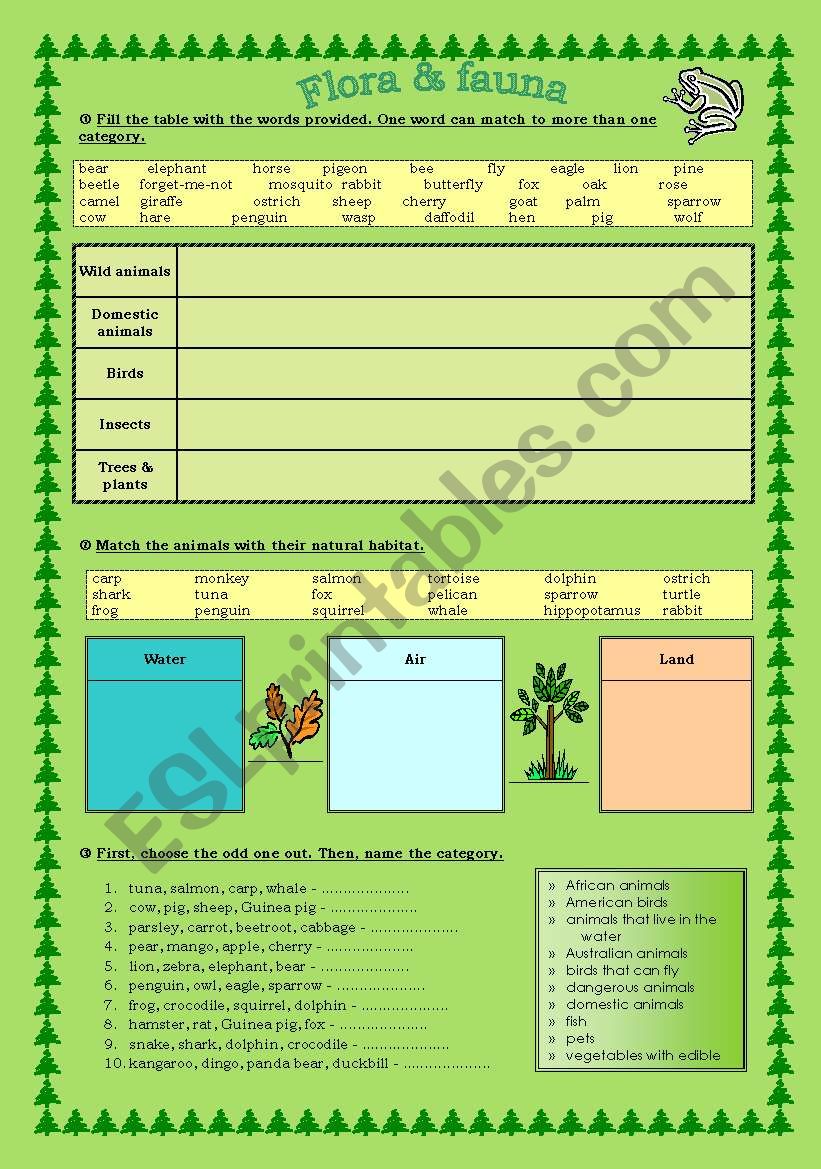 ANIMALS  vocabulary sheet worksheet