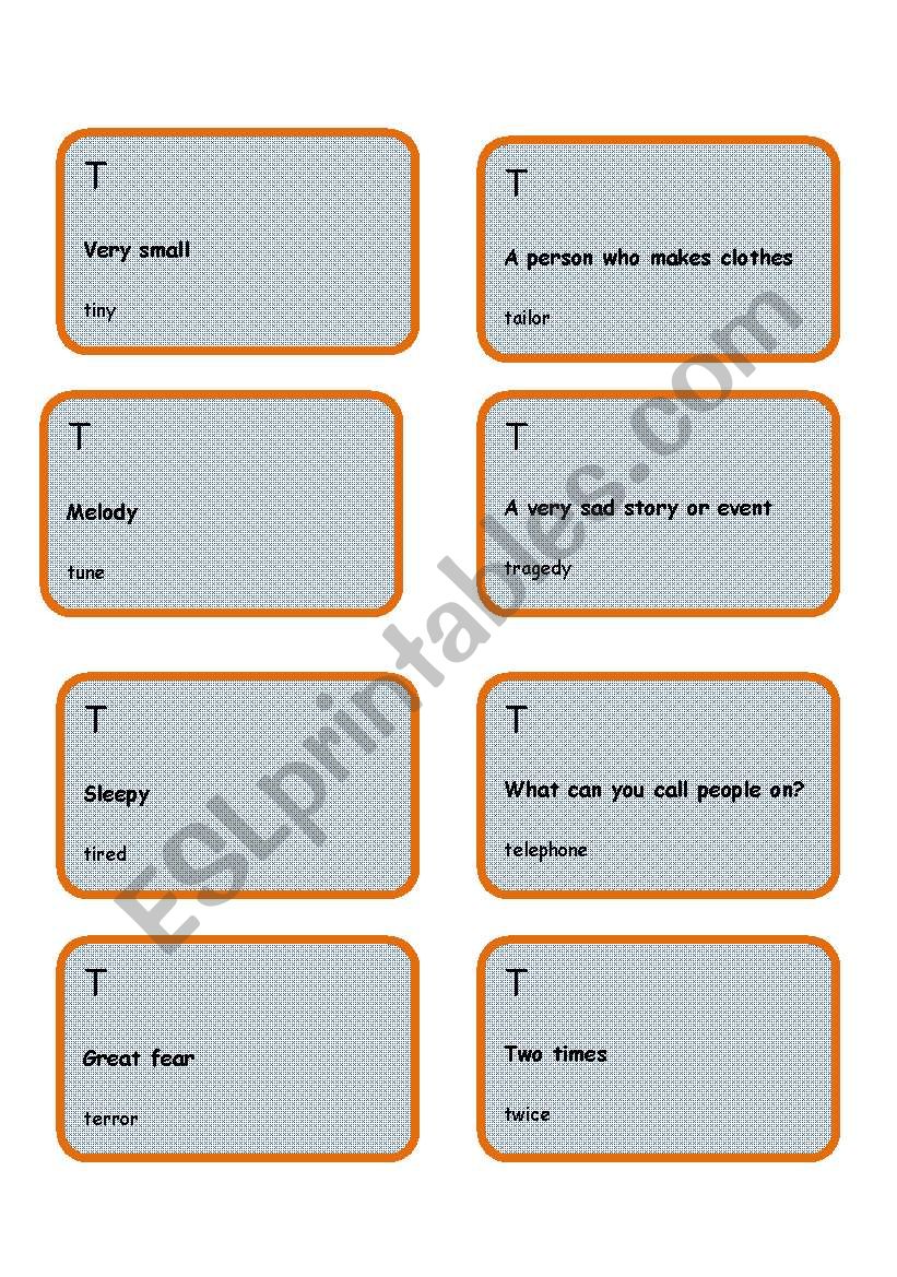 Alphabet game-Letter T worksheet