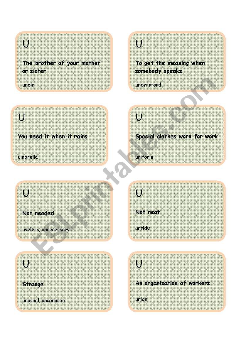 Alphabet game -Letter U worksheet