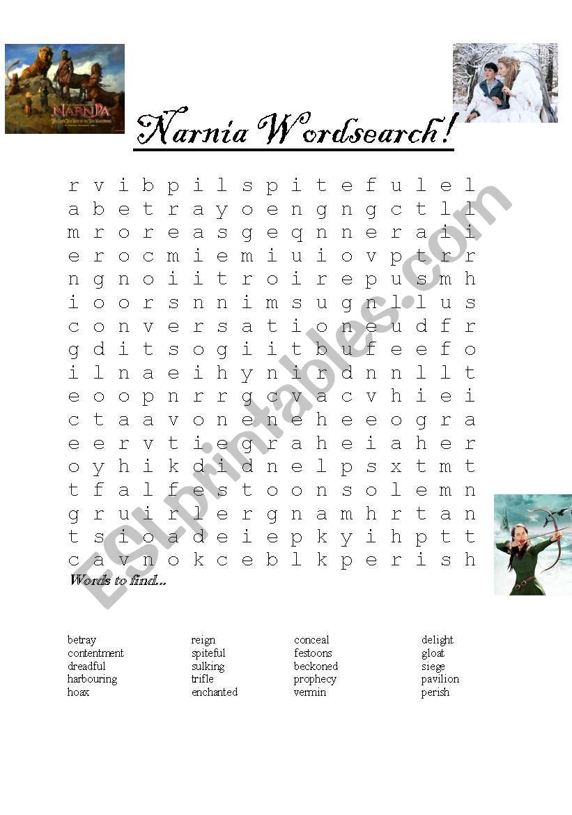 narnia wordsearch worksheet