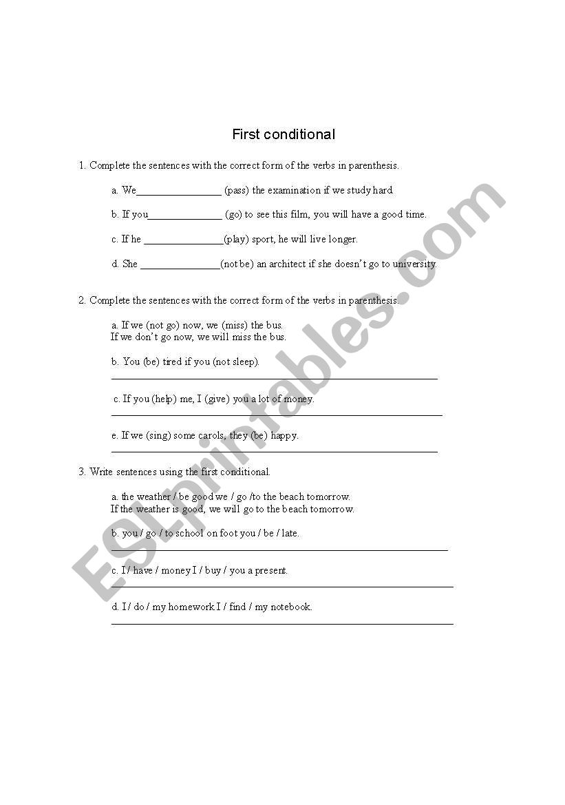 First conditional worksheet