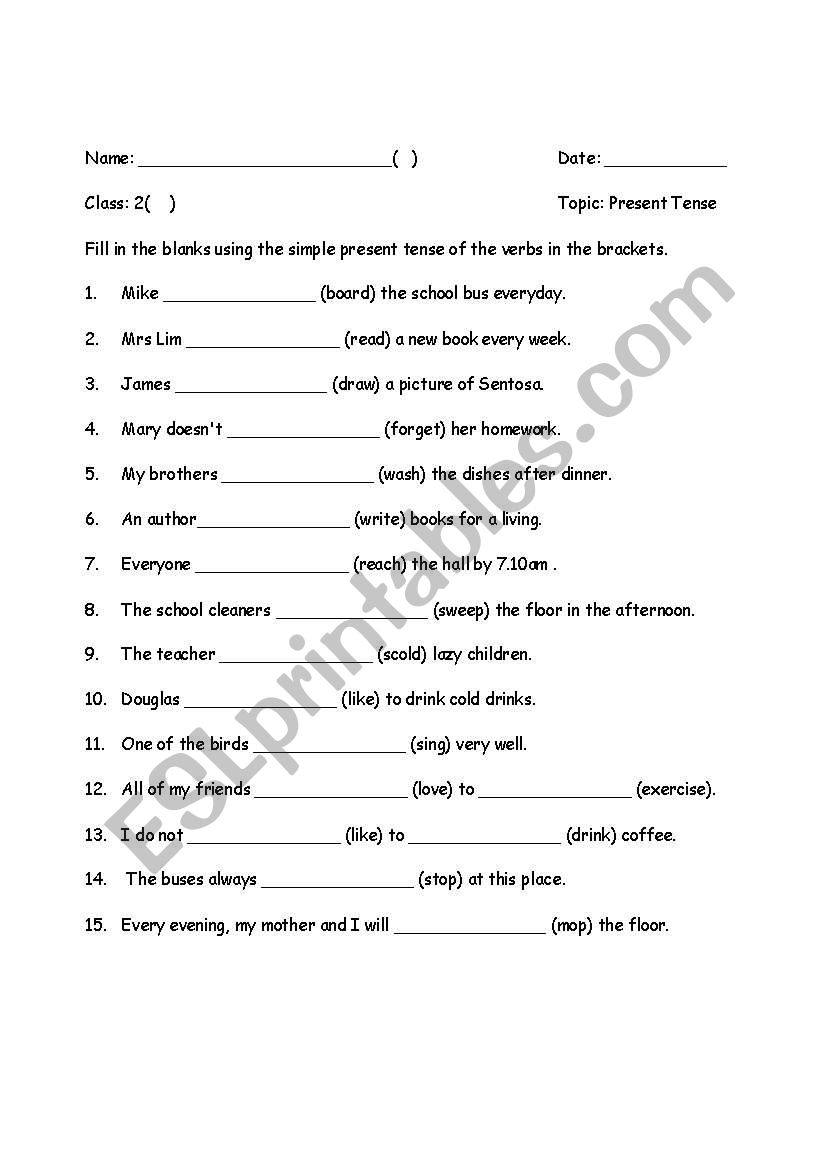 simple present tense worksheet