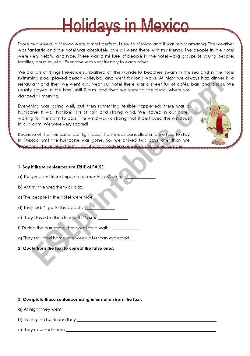Holidays in Mexico worksheet