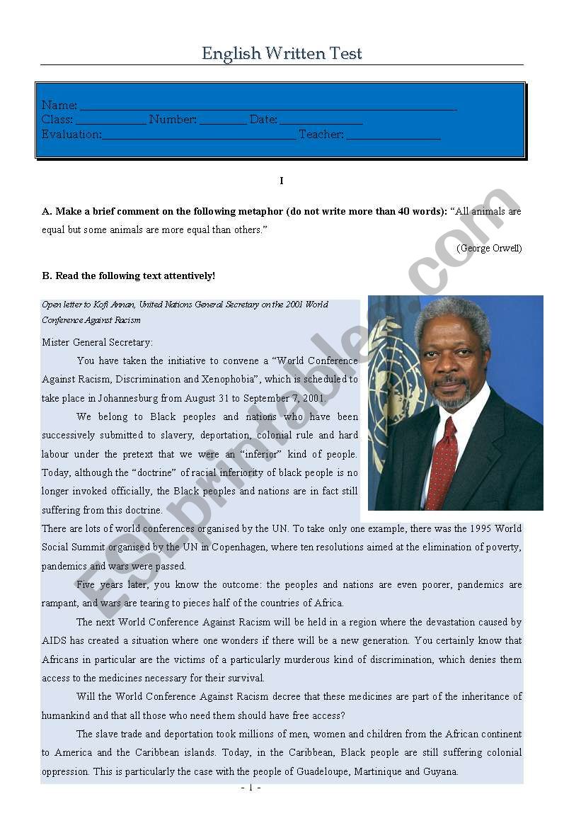 Test - Open letter to Kofi Annan