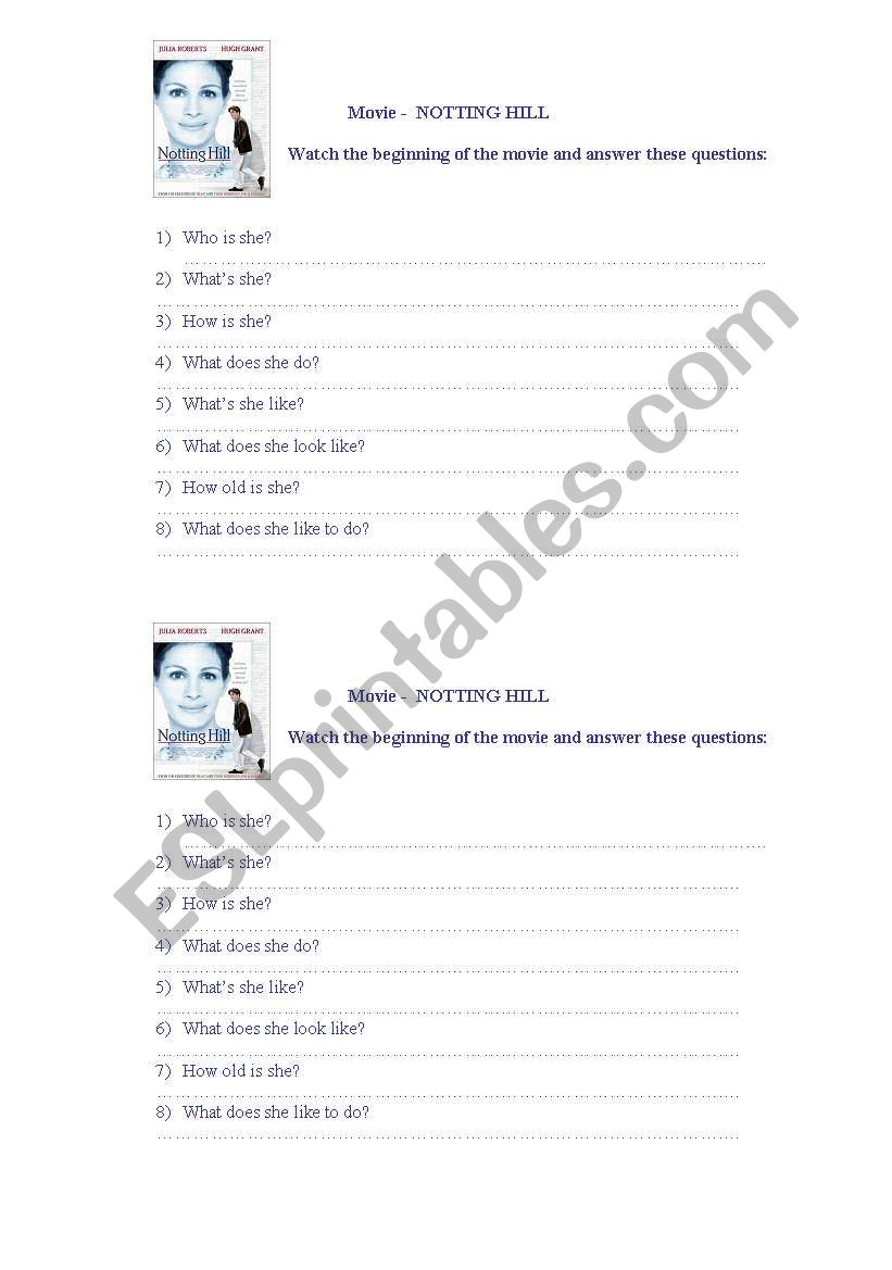 Movie Activity Worksheet - Notting Hill