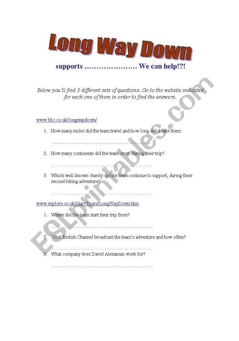 long way down internet lesson plan
