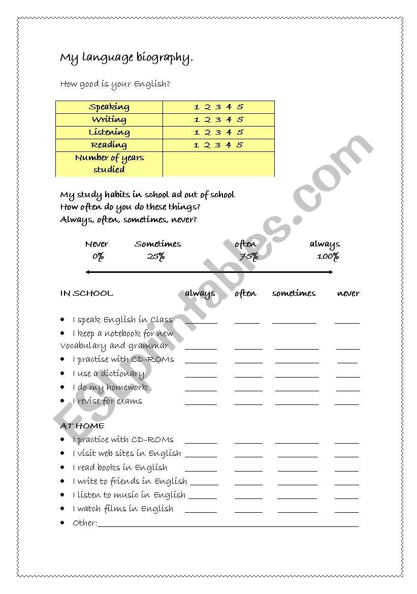 Language biography worksheet
