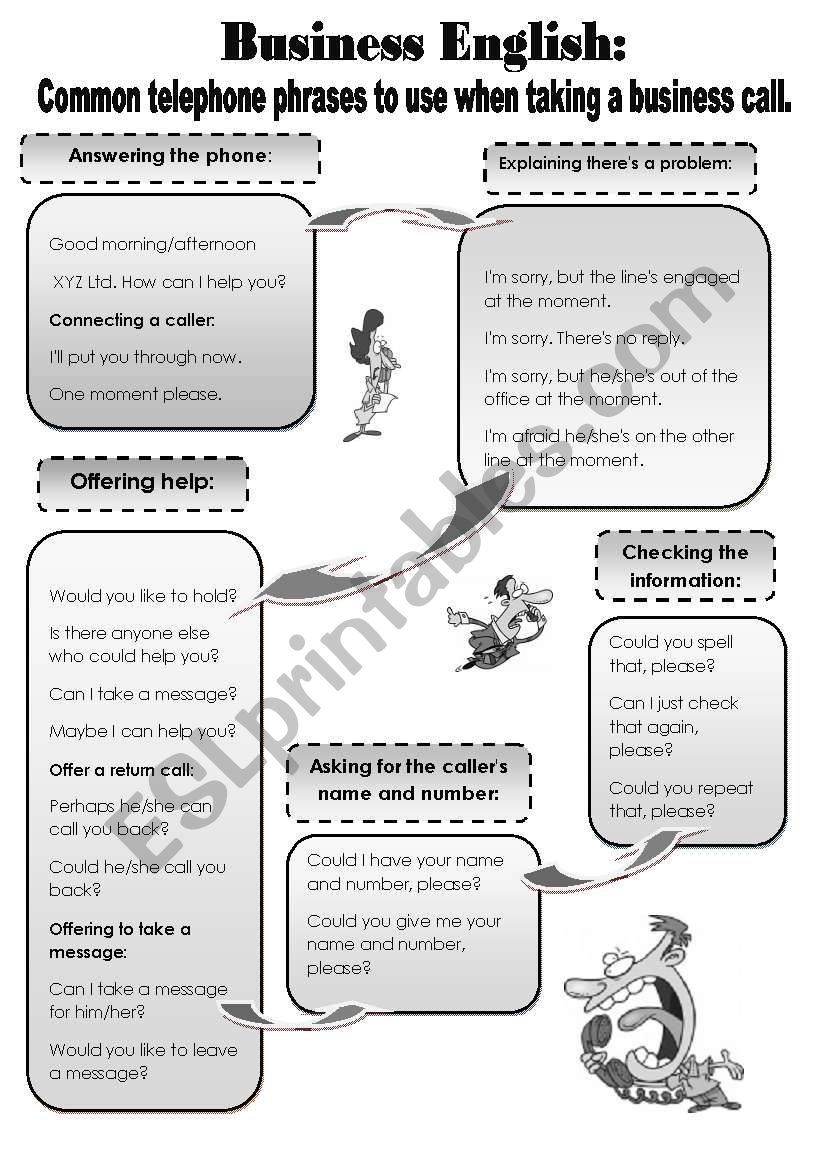 BUSINESS ENGLISH: Common telephone phrases to use when taking a business call