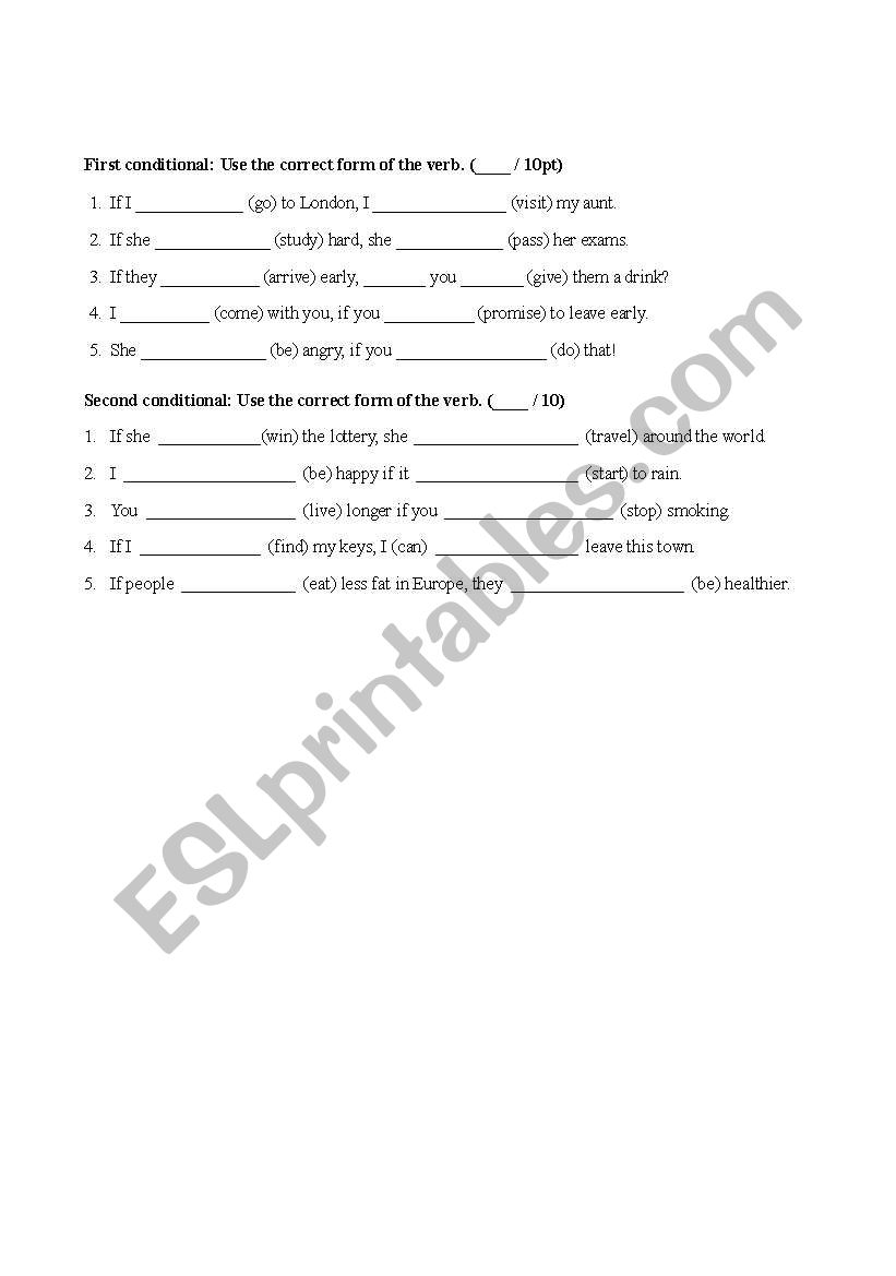 first and second conditional worksheet