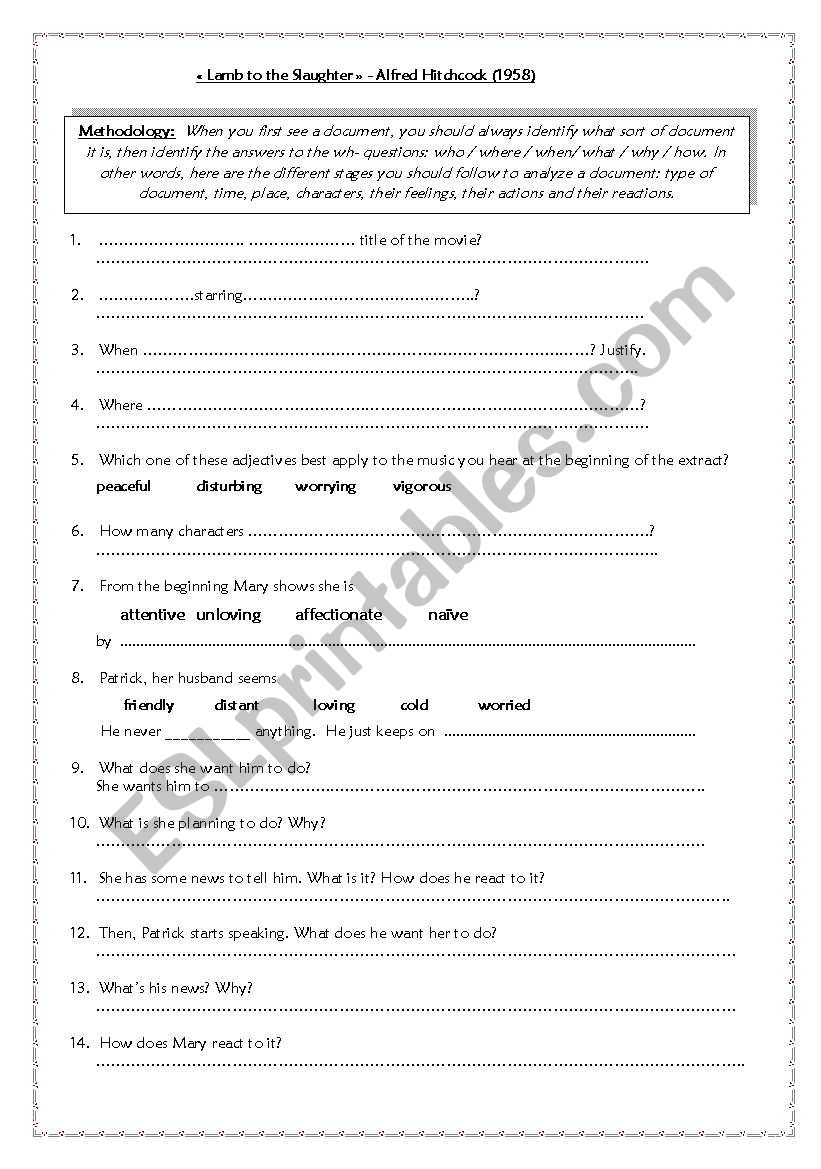 Lamb to the slaughter worksheet