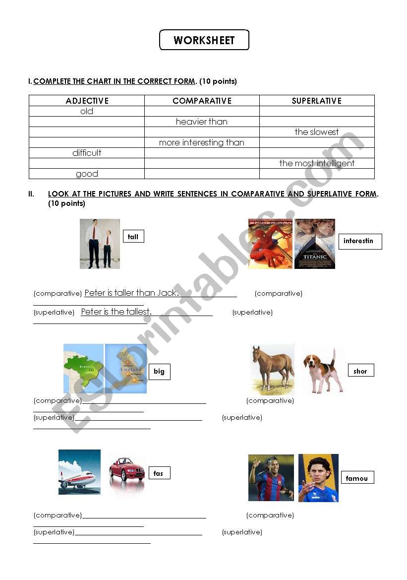 the comparative and superlative adjectives