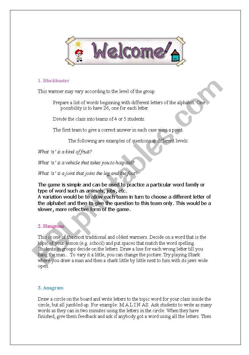 Warmer Activity worksheet