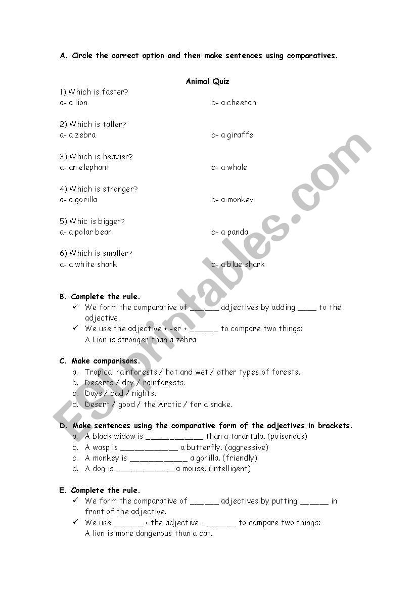 Comparatives Quiz worksheet